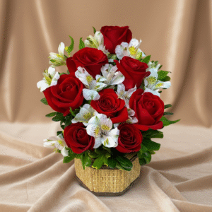 Aranjos de Rosas Vermelhas e Astromelias